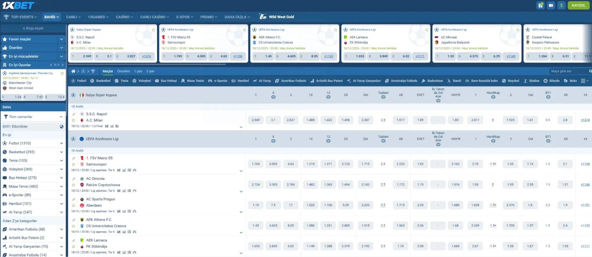 1xBet spor bahis bülteni